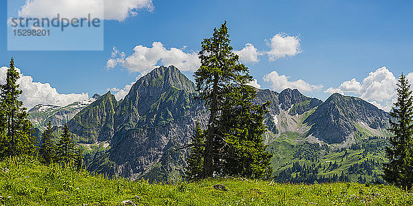 Deutschland  Bayern  Allgäuer Alpen  Panoramablick vom Seealpsee bis Hoefats