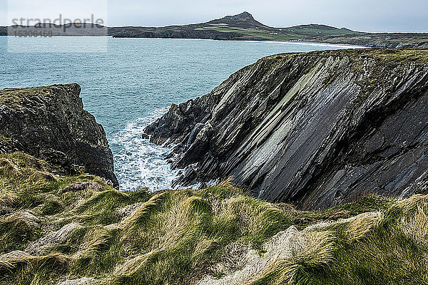 Blick entlang der Küstenlinie mit felsigen Klippen  Pembrokeshire National Park  Wales  Großbritannien.