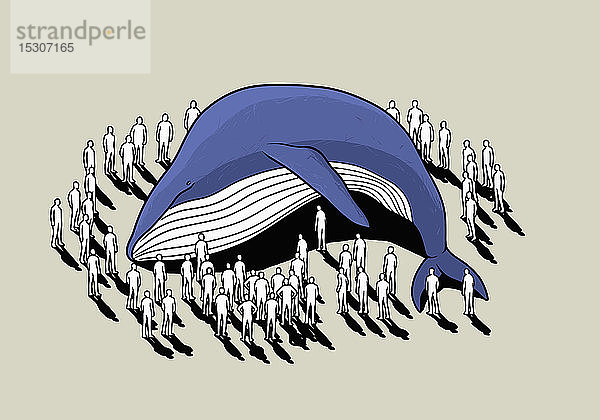 Menschenmenge um gestrandeten Wal
