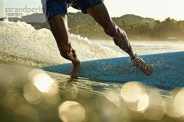 Männlicher Surfer auf dem Surfbrett bei Sonnenaufgang  Sayulita  Nayarit  Mexiko