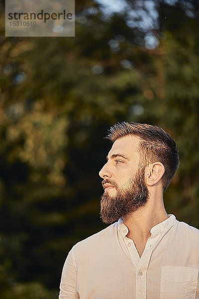 Porträt eines Mannes mit Bart  seitwärts blickend