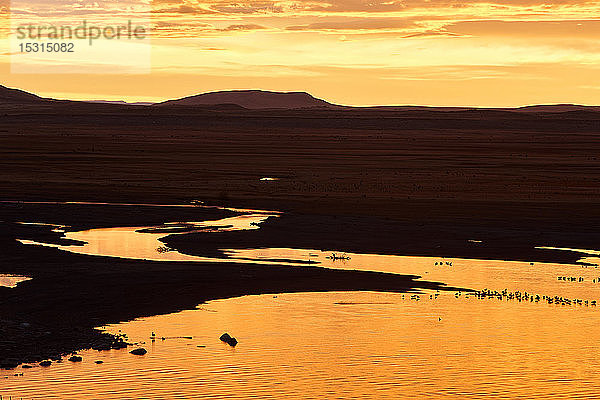 Silhouette der Magellan-Halbinsel bei Sonnenuntergang  Los Glaciares-Nationalpark  Patagonien  Argentinien