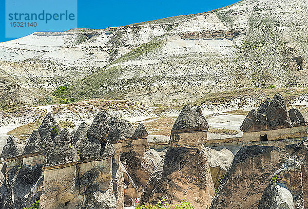 Türkei  Goreme-Nationalpark und die Felsen von Kappadokien  Hoodoos mit ihren Basaltkuppeln im Pasabag-Tal (UNESCO-Welterbe)