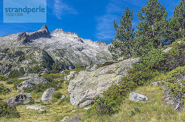 Frankreich  Hautes-Pyrenees  Haute Vallee d'Aure  Nationales Naturreservat Neouvielle  Gipfel La Neouvielle (oder Aubert) (2863 Meter hoch) vom Weg La Hourquette d'Aubert aus gesehen