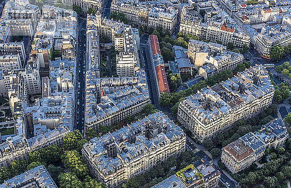 Frankreich  7. Arrondissement von Paris  Haussmannsche Gebäude vom Eiffelturm aus gesehen (avenue de la Bourdonnais  avenue Rapp  lycee professionnel Gustave Eiffel)