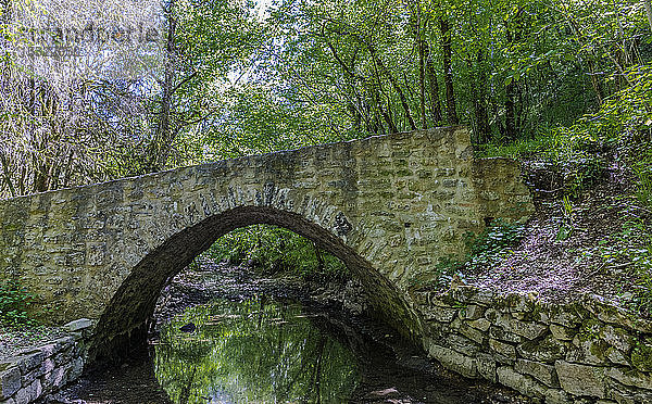 Frankreich  Regionaler Naturpark Causses du Quercy  Lot  Sensibler Naturraum  Alzou-Tal  Pont de la Reine (Brücke der Königin) in der Nähe der Tournefeuille-Mühle (Jakobsweg)