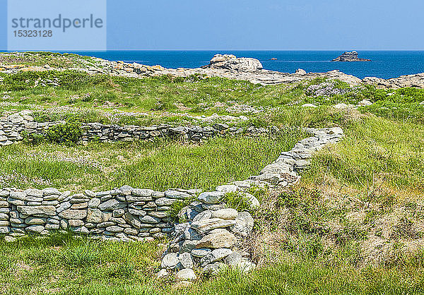 Frankreich  Bretagne  Ile de Sein  alte Felder geschützt durch niedrige Steinmauern