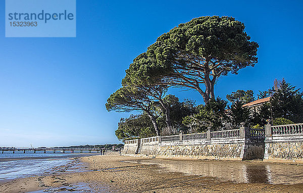 Frankreich  Bucht von Arcachon  Strand von Jetee d'Andernos-les-Bains und Ufermauer zum Schutz eines Privatgrundstücks