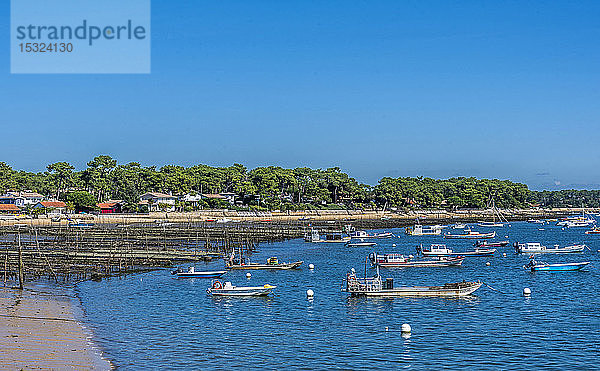 Frankreich  Gironde  Bucht von Arcachon  Cap-Ferret  Austerndorf Canon bei Ebbe und Austernparks