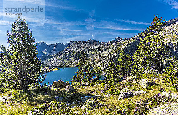 Frankreich  Hautes-Pyrenees  Haute Vallee d'Aure  Nationales Naturschutzgebiet Neouvielle  der Aubert-See vom La Hourquette d'Aubert-Weg aus gesehen