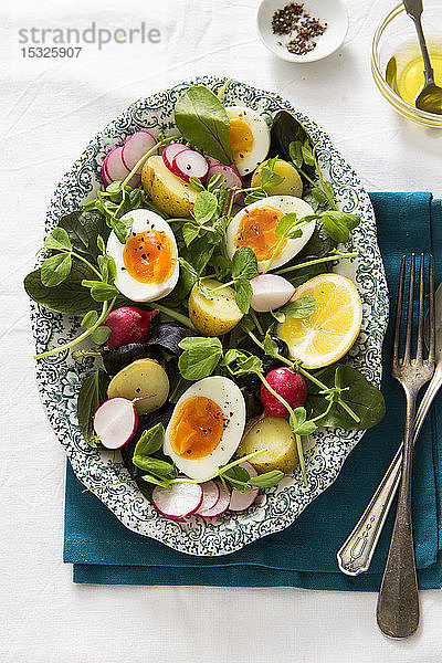 Vegetarisch gekochtes Ei Ostern Frühlingssalat