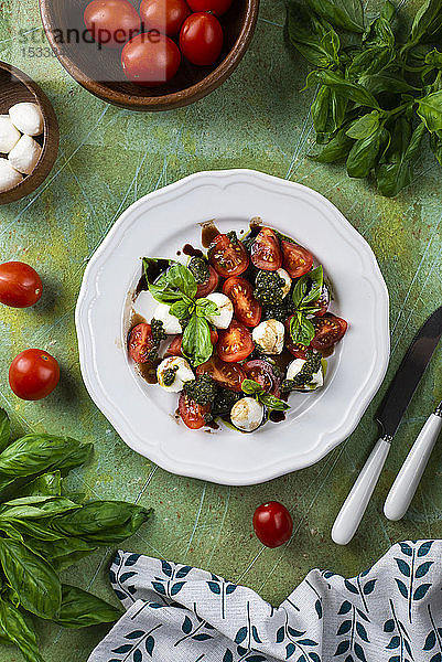 Salat mit Basilikum  Tomaten und Mozzarella