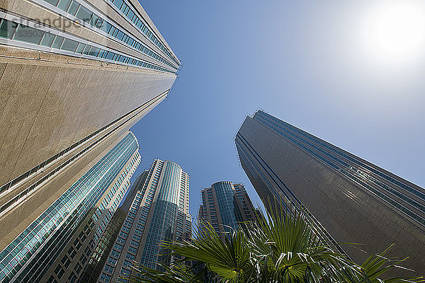 Blick in den Himmel auf Wolkenkratzer  Abu Dhabi  Vereinigte Arabische Emirate  Naher Osten