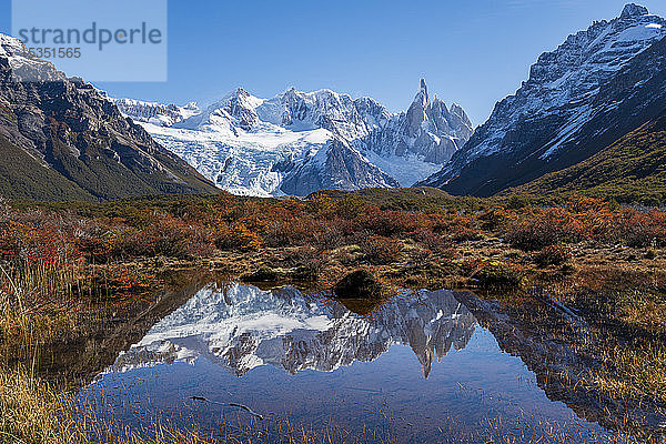 Herbstfarben im Nationalpark Los Glaciares  UNESCO-Welterbe  mit Spiegelungen des Cerro Torro  Patagonien  Argentinien  Südamerika