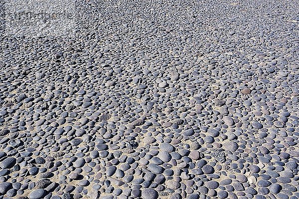 Runde schwarze Kieselsteine am Strand  Playa de Famara  Lanzarote  Kanarische Inseln  Spanien  Europa