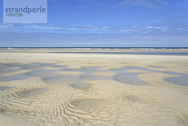 Strand bei Ebbe  mit Wasser gefüllte Gruben  Sandkräusel  Wangerooge  Ostfriesische Inseln  Nordsee  Niedersachsen  Deutschland  Europa