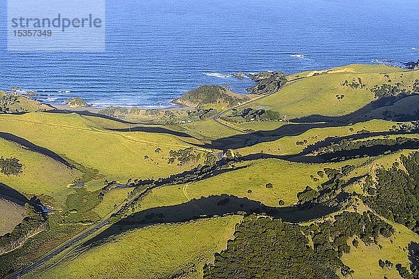 Luftaufnahme mit Küste in der Bay of Islands  Far North District  Nordinsel  Neuseeland  Ozeanien