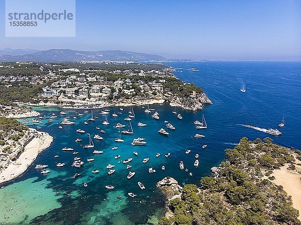 Luftaufnahme  Blick über die Drei-Finger-Bucht von Portals Vells  Mallorca  Balearen  Spanien  Europa