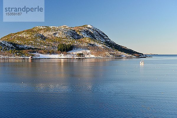 Küstenlandschaft bei Ørnes  Insel Teksmona  Nordland  Norwegen  Europa