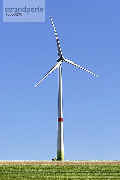 Windkraftanlage vor blauem Himmel  Nordrhein-Westfalen  Deutschland  Europa