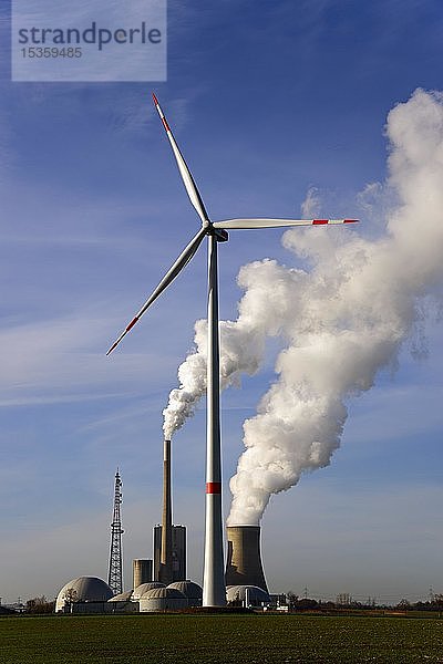 Windkraftanlage  Biogasanlage und Kohlekraftwerk  Mehrum  Peine  Niedersachsen  Deutschland  Europa