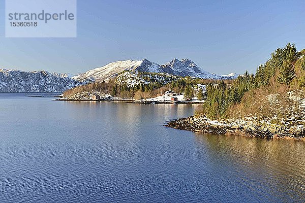 Küstenlandschaft bei Ørnes  Insel Teksmona  Nordland  Norwegen  Europa