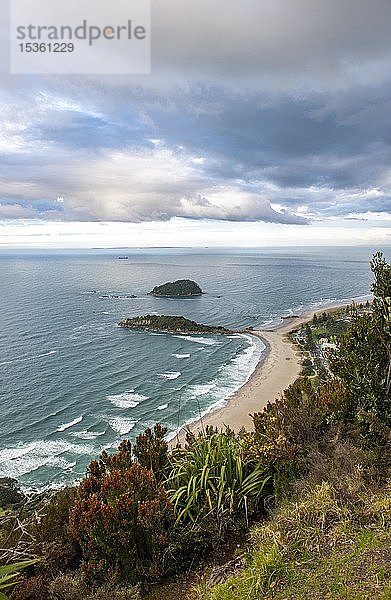 Blick auf den Strand von Tauranga  Blick vom Mount Maunganui  Bay of Plenty  Nordinsel  Neuseeland  Ozeanien