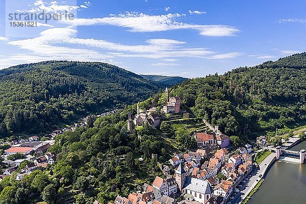 Drohnenaufnahme  Burg Hirschhorn  Hirschhorn am Neckar  Odenwald  Hessen  Deutschland  Europa