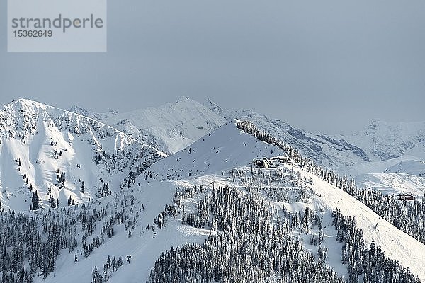 Blick auf Choralpe und steile Kandlerabfahrt  Skigebiet SkiWelt Wilder Kaiser Brixental  Brixen im Thale  Tirol  Österreich  Europa