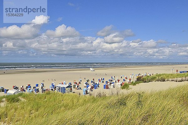 Sandstrand  Badestrand mit Strandkörben und Dünen  Juist  Ostfriesische Insel  Ostfriesland  Niedersachsen  Deutschland  Europa