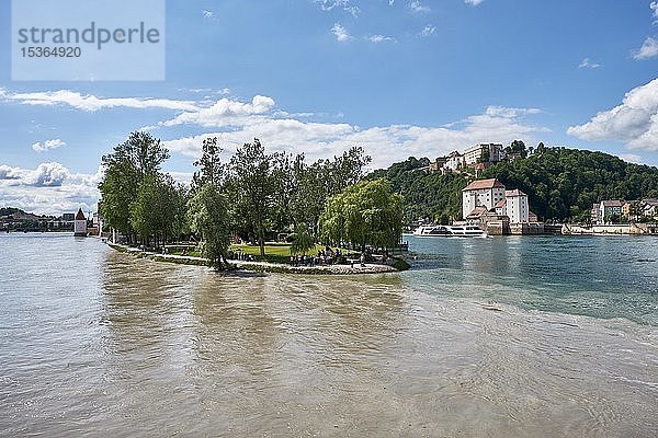 Dreieck  Zusammenfluss von Donau  Inn und Ilz  Passau  Niederbayern  Bayern  Deutschland  Europa