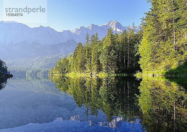 Eibsee mit Wettersteingebirge und Zugspitze  bei Grainau  Werdenfelser Land  Oberbayern  Bayern  Deutschland  Europa