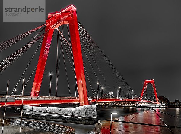 Wilhelmsbrücke bei Nacht  Rotterdam  Niederlande