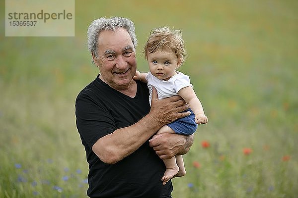 Großvater mit Enkel  Baby  8 Monate  Baden-Württemberg  Deutschland  Europa