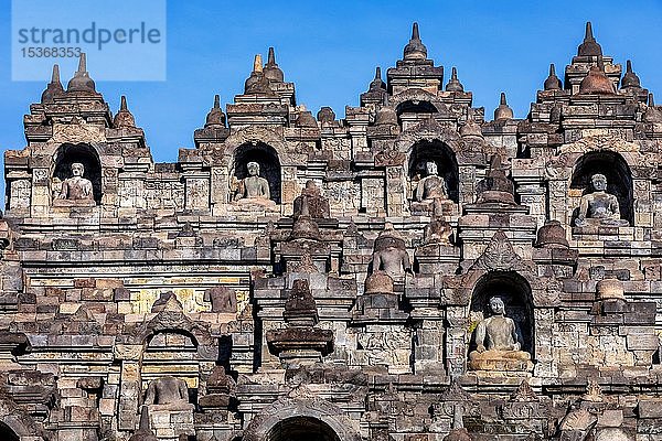 Stupas im Borobudur-Tempelkomplex  Borobudur  Yogyakarta  Java  Indonesien  Asien