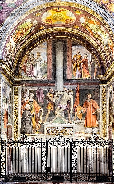 Jesus an der Geiselsäule zwischen Heiligen und Stifter  Fresko von Bernardino Luini  Renaissance  Kirche San Maurizio al Monastero Maggiore  Mailand  Lombardei  Italien  Europa