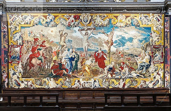 Gobelin  Wandteppich mit der Kreuzigung Christi  Basilika Santa Maria Maggiore  Altstadt  Bergamo  Lombardei  Italien  Europa