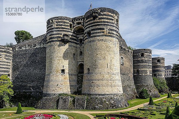Türme der königlichen Festung  Château d'Angers  Angers  Maine-et-Loire Department  Pays de la Loire  Frankreich  Europa