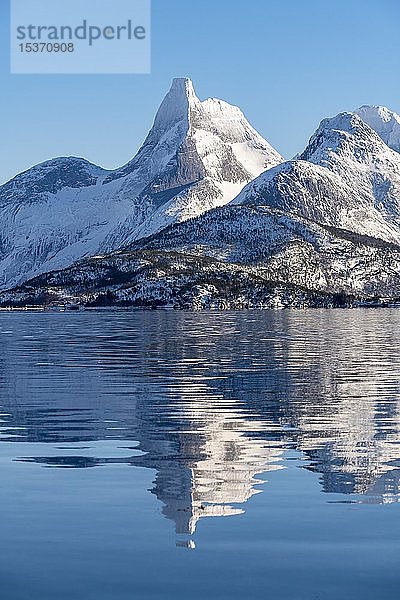 Stetind spiegelt sich in Fjord  Norwegisches Nationalgebirge  Tysfjord  Nordland  Norwegen  Europa
