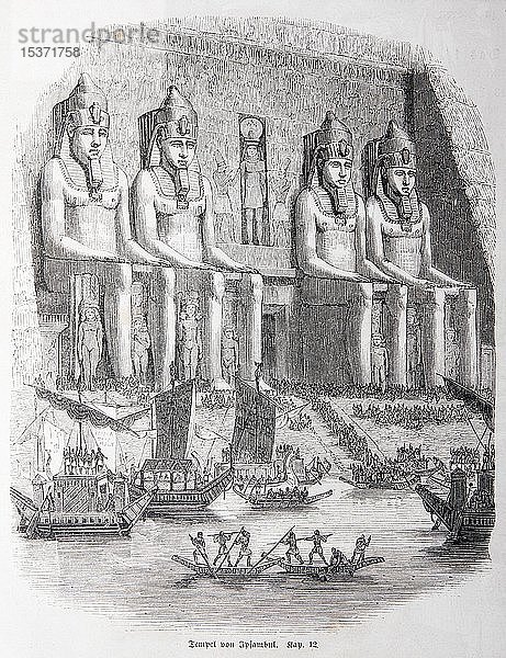 Tempel von Ipsambul  Historische Illustration in einer alten Bibel  von 1886  Altes Testament  Heilige Schrift  Deutschland  Europa
