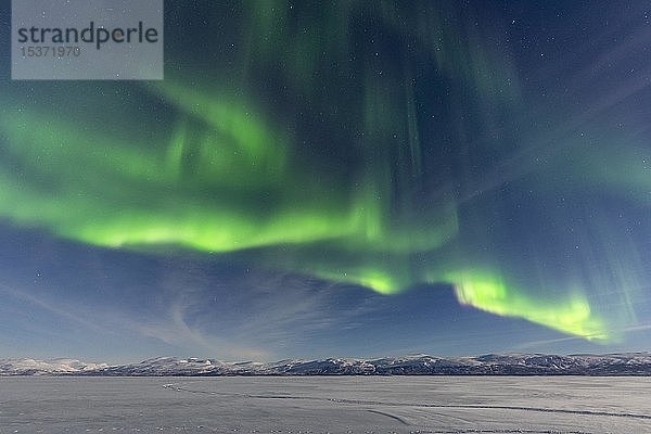 Nordlicht (Aurora Borealis) über verschneiten Bergen  Abisko National Park  Abisko  Lappland  Schweden  Europa