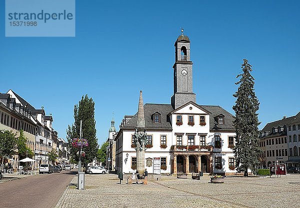 Klassizistisches Rathaus auf dem Markt  Rochlitz  Sachsen  Deutschland  Europa