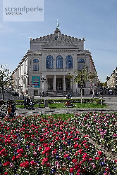 Gärtnerplatztheater  Gärtnerplatz mit Blumenbeeten  München  Bayern  Deutschland  Europa