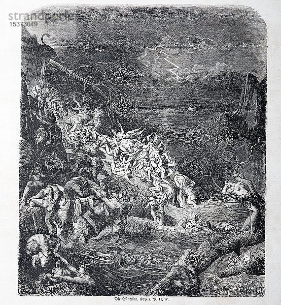 Die Sintflut  Historische Illustration in einer alten Bibel  von 1886  Altes Testament  Heilige Schrift  Deutschland  Europa