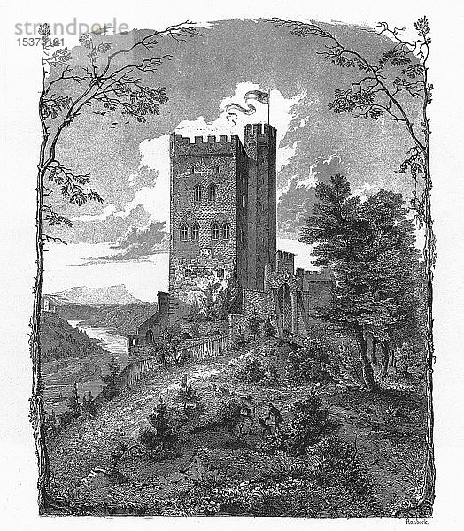 Burg Schwaneck  Großhesselohe  Zeichnung und Kupferstich von Ludwig Rohbock  Stahlstich von 1840-1854  Königreich Bayern  Deutschland  Europa