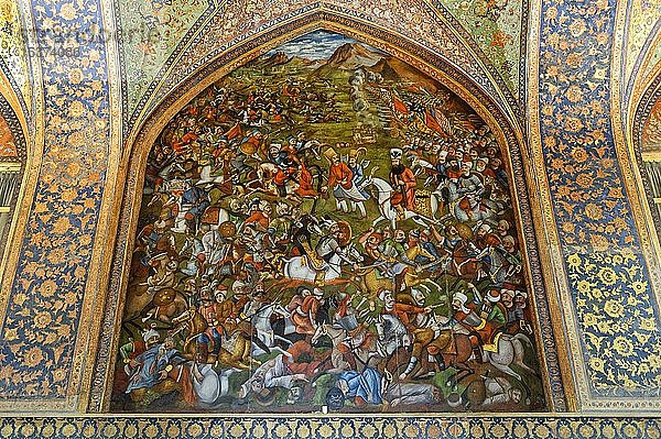 Fresko  Schlacht von Chaldoran im Jahr 1518  Chehel Sotoun  Isfahan  Iran  Asien