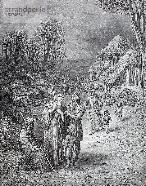 Gastfreundschaft für Pilger in Jerusalem im 11. Jahrhundert  vor dem ersten Kreuzzug  historische Illustration  1880  Deutschland  Europa