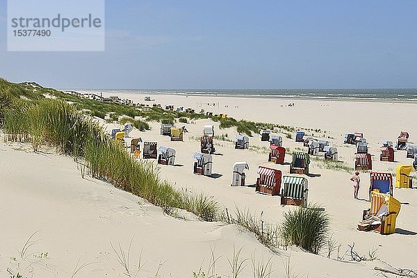 Sandstrand  Badestrand mit Strandkörben in den Dünen  Juist  Ostfriesische Insel  Ostfriesland  Niedersachsen  Deutschland  Europa