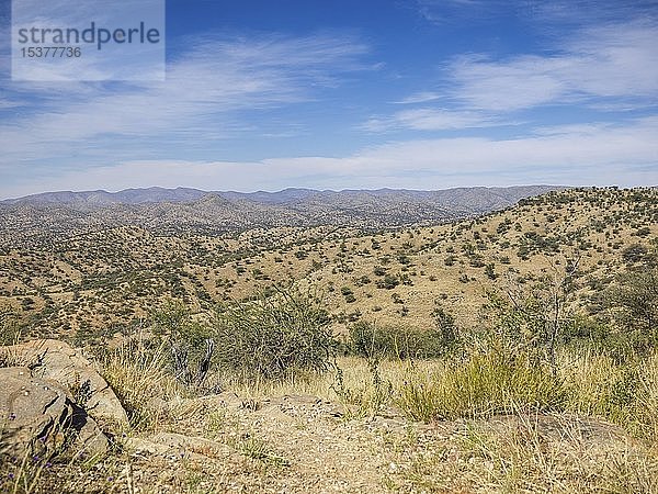 Trockene Hügellandschaft  Daan Viljoen Wildreservat  Namibia  Afrika