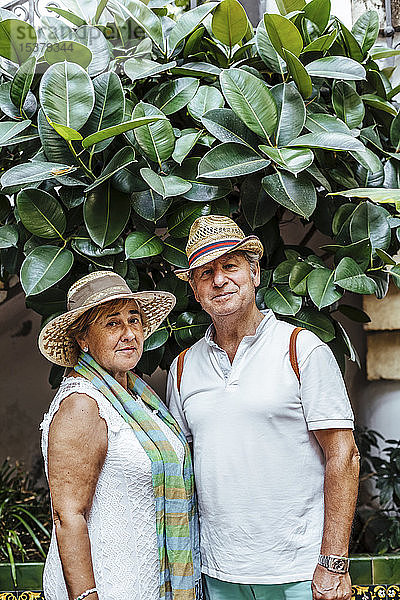 Porträt eines älteren Ehepaares mit Blatthintergrund  El Roc de Sant Gaieta  Spanien
